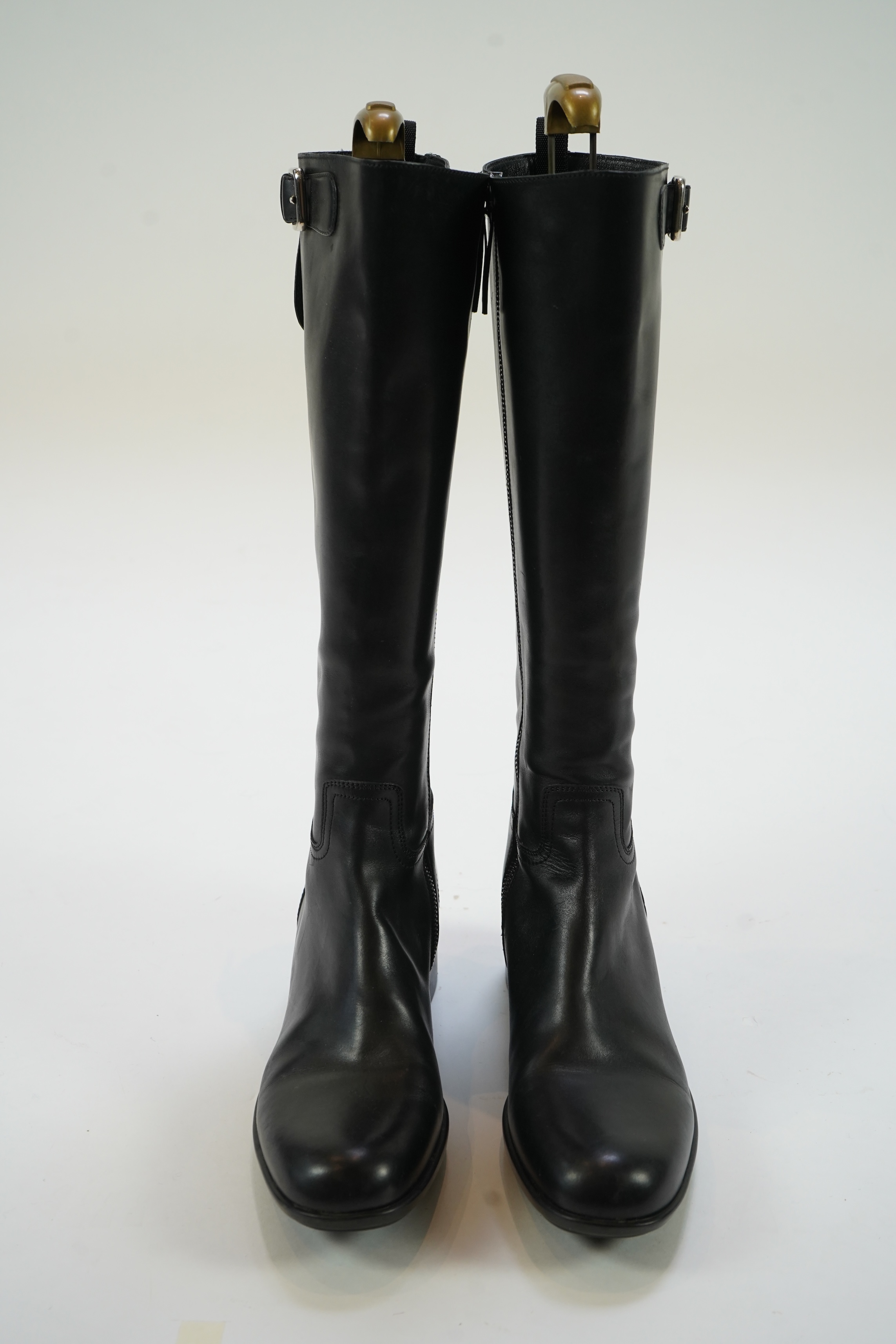 A pair of lady's Prada black leather boots and a pair of Russell & Bromley platform black leather knee high boots. size EU 40 (approx UK size 7.5)